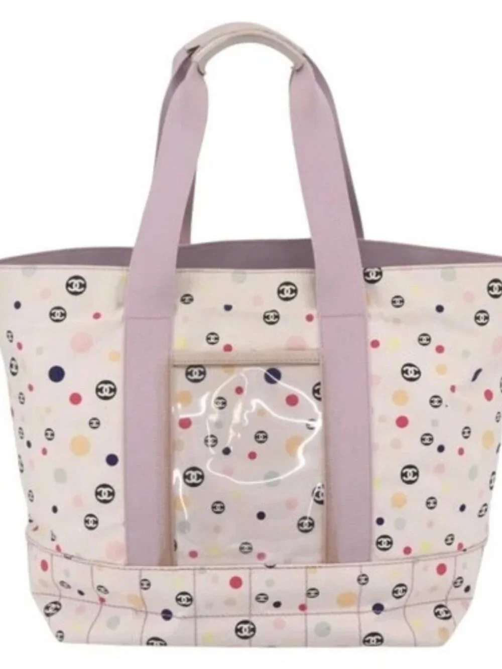 CHANEL Choco Bar Tote Bag Canvas Pink Gold CC Auth 161158